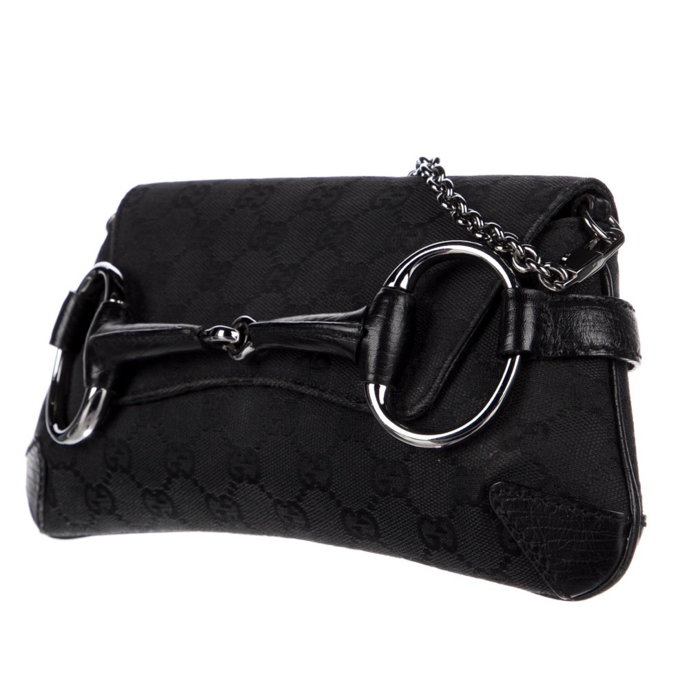 Gucci GG Canvas Horsebit Chain Clutch 100% Authentic